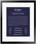 Zuriel personalized name meaning print in navy blue with black matte frame