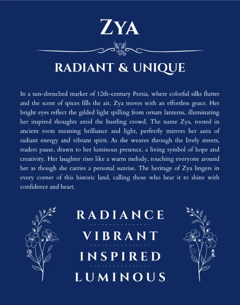 Zya name meaning gift print in deep blue