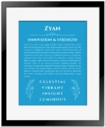 Zyan name meaning wall art by Get Your Story in blue with black matte frame