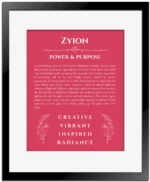 Zyion custom name print for wall display in red with black matte frame