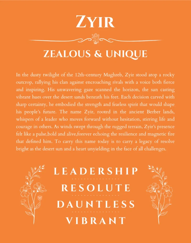 Zyir custom name meaning print in orange