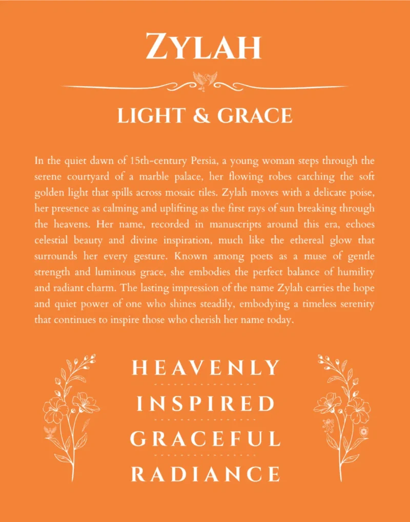 Zylah name meaning gift print in orange