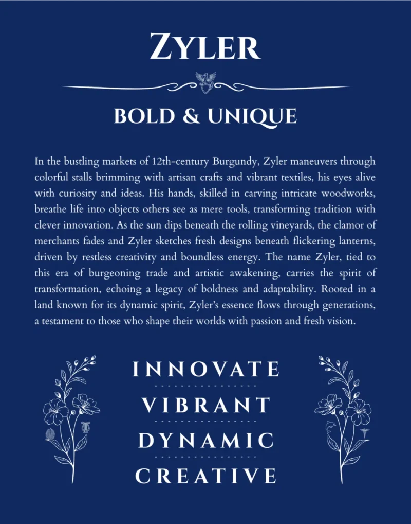 Zyler personalized name meaning print in deep blue