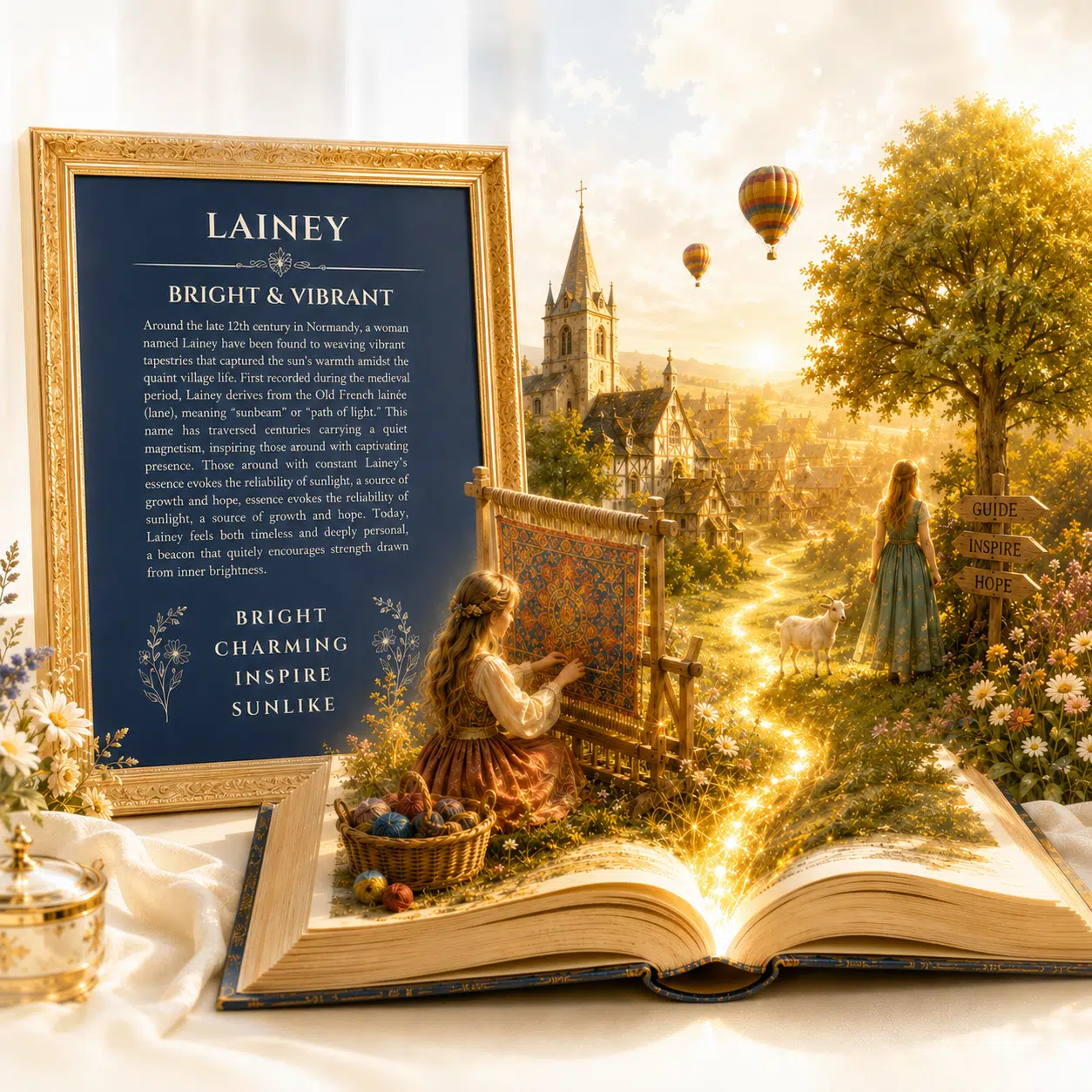 Storybook illustration representing the story and meaning behind every name