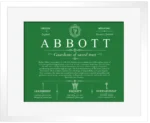Abbott last name meaning and origin in Dark Green with White Matte Frame