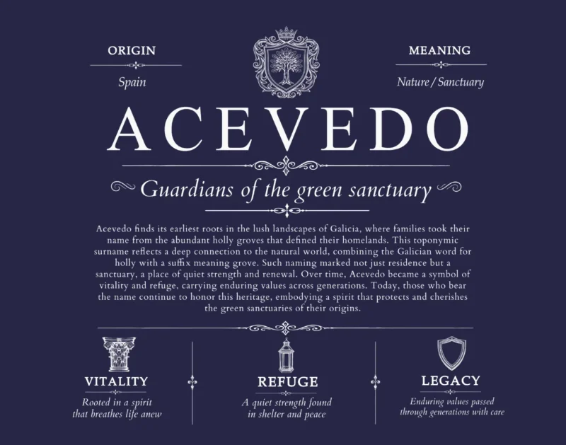 Acevedo surname history and family heritage in Navy Blue