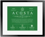 Acosta family name history in Dark Green with Black Matte Frame