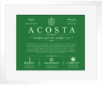 Acosta family name history in Dark Green with White Matte Frame