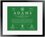Adams last name history and origin in Dark Green with Black Matte Frame