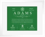 Adams last name history and origin in Dark Green with White Matte Frame