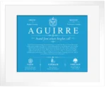 Aguirre family name history in Blue with White Matte Frame