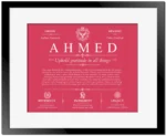 Ahmed personalized family surname in Red with Black Matte Frame