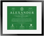 Alexander surname history and family heritage in Dark Green with Black Matte Frame
