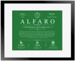 Alfaro personalized last name meaning in Dark Green with Black Matte Frame