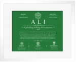 Ali family name origin and history in Dark Green with White Matte Frame Ali family name origin and history in Dark Green with White Matte Frame