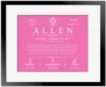 Allen last name origin and heritage in Pink with Black Matte Frame