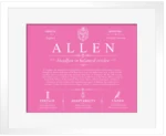 Allen last name origin and heritage in Pink with White Matte Frame