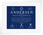 Andersen surname meaning history and origin in Deep Blue with White Matte Frame