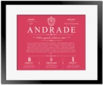 Andrade surname meaning history and origin in Red with Black Matte Frame