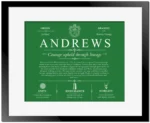Andrews surname meaning history and origin in Dark Green with Black Matte Frame