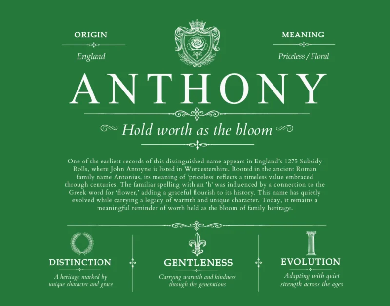 Anthony surname origin and family heritage in Dark Green