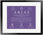 Arias family name meaning and history in Purple with Black Matte Frame