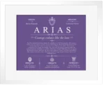 Arias family name meaning and history in Purple with White Matte Frame Arias family name meaning and history in Purple with White Matte Frame