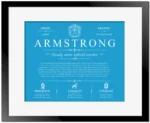 Armstrong last name meaning and origin in Blue with Black Matte Frame
