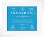 Armstrong last name meaning and origin in Blue with White Matte Frame