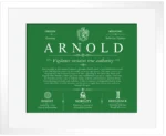 Arnold family name history in Dark Green with White Matte Frame