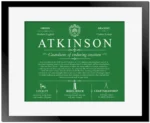 Atkinson family name meaning and history in Dark Green with Black Matte Frame
