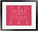Avery family name meaning and origin in Red with Black Matte Frame