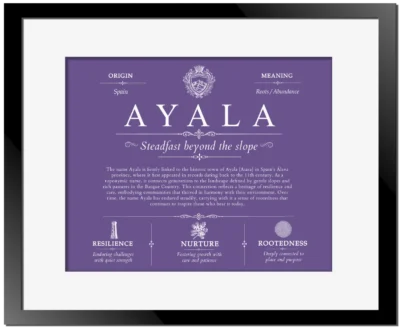 Ayala surname meaning origin and heritage in Purple with Black Matte Frame