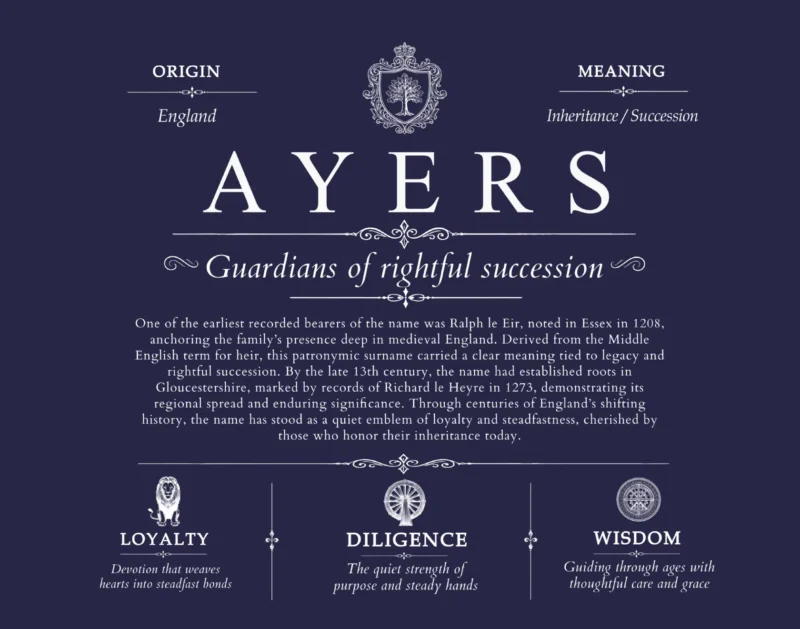 Ayers surname origin and family heritage in Navy Blue