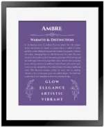 Ambre personalized name meaning print in purple with black matte frame