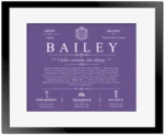 Bailey family name origin and history in Purple with Black Matte Frame