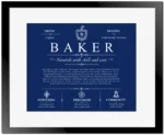 Baker surname meaning origin and heritage in Deep Blue with Black Matte Frame