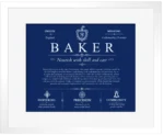 Baker surname meaning origin and heritage in Deep Blue with White Matte Frame Baker surname meaning origin and heritage in Deep Blue with White Matte Frame