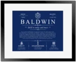 Baldwin surname heritage and history in Deep Blue with Black Matte Frame