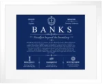 Banks personalized family surname in Deep Blue with White Matte Frame