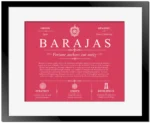 Barajas family name origin and history in Red with Black Matte Frame