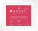 Barajas family name origin and history in Red with White Matte Frame