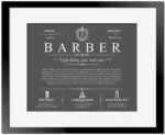Barber family name meaning and origin in Gray with Black Matte Frame