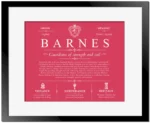 Barnes surname meaning history and origin in Red with Black Matte Frame