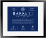 Barrett surname meaning history and origin in Deep Blue with Black Matte Frame