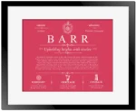 Barr family name history in Red with Black Matte Frame