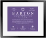 Barton family name origin and history in Purple with Black Matte Frame