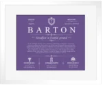 Barton family name origin and history in Purple with White Matte Frame