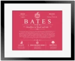 Bates surname meaning and origin in Red with Black Matte Frame