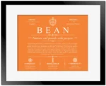 Bean family name meaning and history in Orange with Black Matte Frame